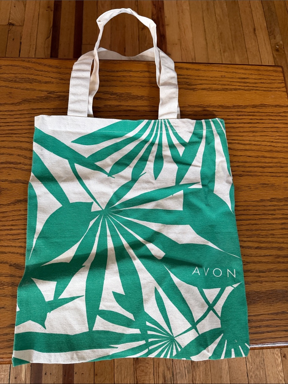 Tropical Canvas Tote Avon Green/ White Palm leave design, 16” by 14